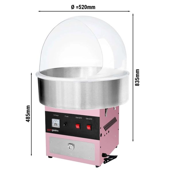 Machine à sucre filé - Ø 520mm - 950 Watts - Rose - avec protection anti-éclaboussures