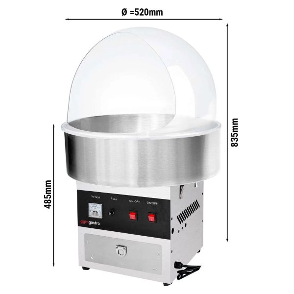 Machine à sucre filé - Ø 520mm - 950 Watts - Acier inoxydable - avec protection anti-éclaboussures