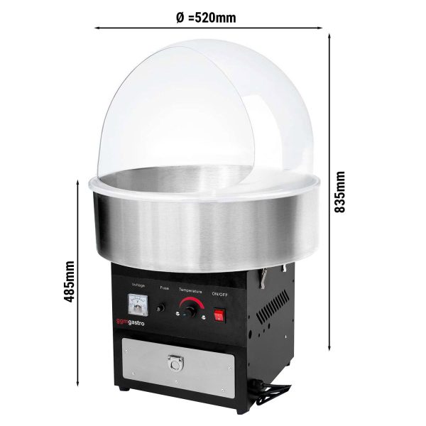 Machine à sucre filé - Ø 520mm - 950 Watts - Noir - avec protection anti-éclaboussures