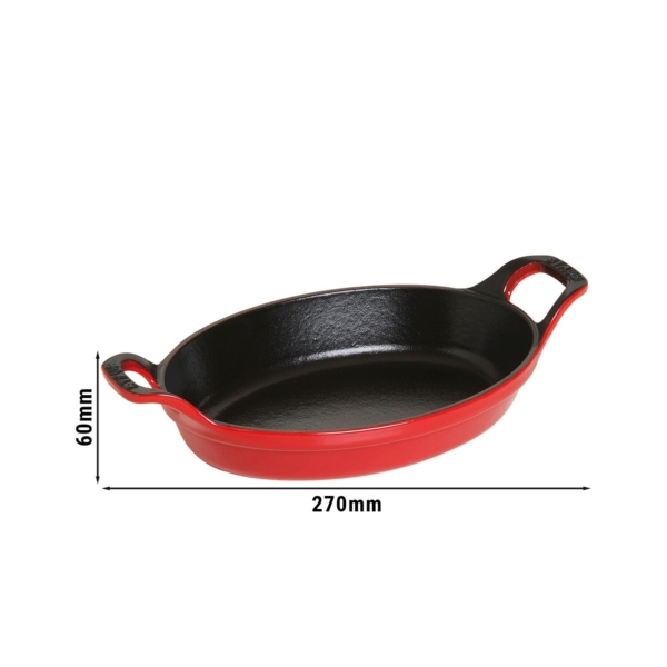 Plat ovale en fonte rouge 270mm, 60mm de haut.