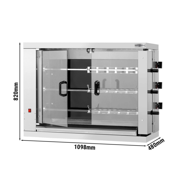 Rôtissoire en acier inoxydable avec dimensions.