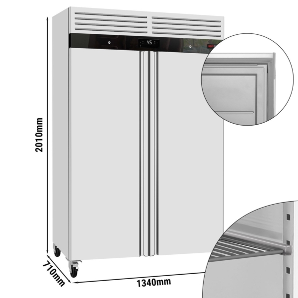 Réfrigérateur double porte avec dimensions.