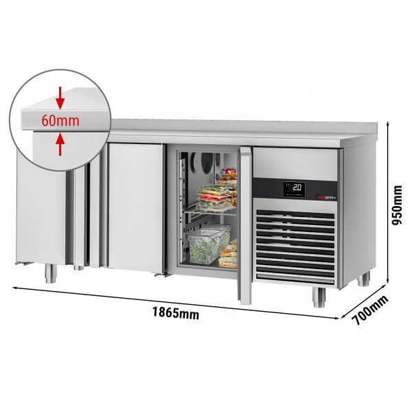 Table réfrigérée PREMIUM - 1865x700 mm - avec 3 portes et rebord