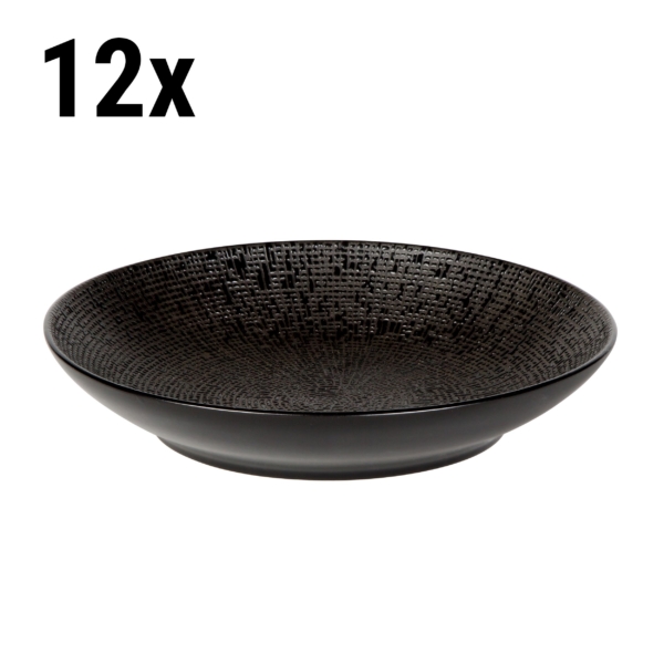 12 assiettes creuses noires en céramique