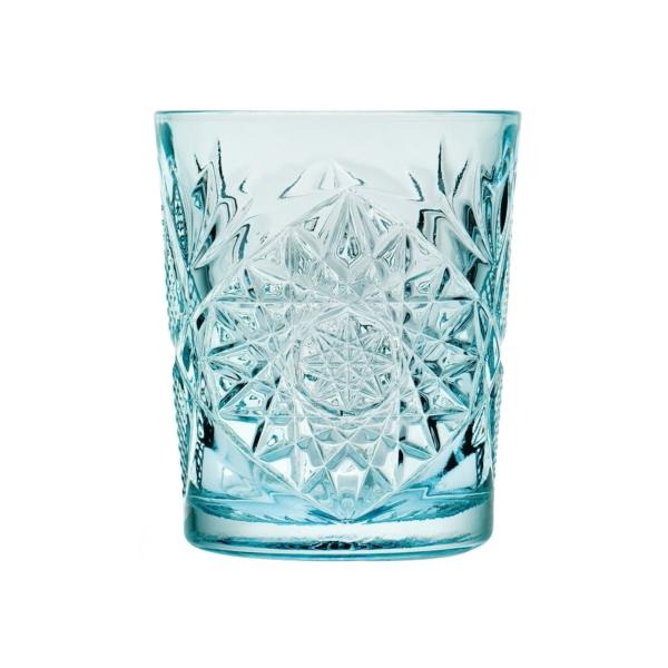 Verre turquoise avec motif gravé