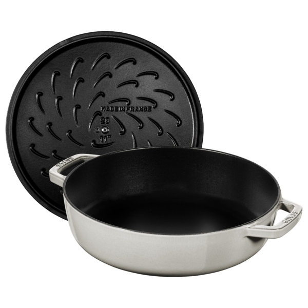 STAUB | BRAISERS - Plat à rôtir avec structure Chistera Drop-Structure - Ø 280 mm - Fonte - Truffe blanche