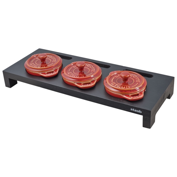 STAUB | SPECIALITIES - Planche de service pour 3 mini cocottes - 420x160 mm - Bois composite - Noir