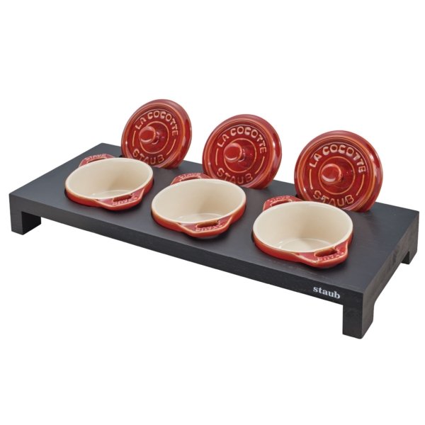 STAUB | SPECIALITIES - Planche de service pour 3 mini cocottes - 420x160 mm - Bois composite - Noir