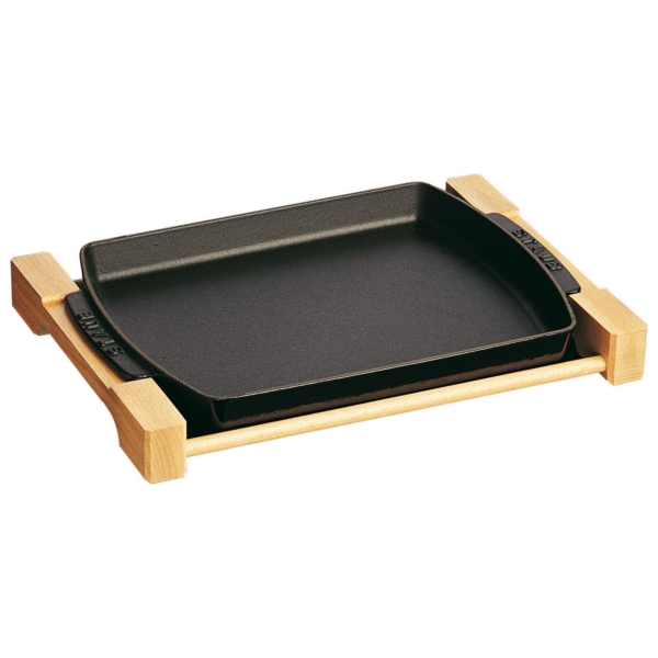 STAUB | SERVING - Assiette avec dessous en bois - 330x220 mm - Fonte - Noir