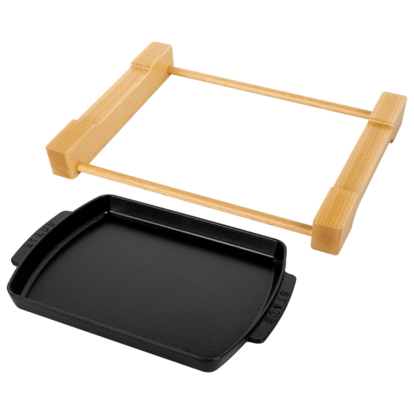 STAUB | SERVING - Assiette avec dessous en bois - 330x220 mm - Fonte - Noir