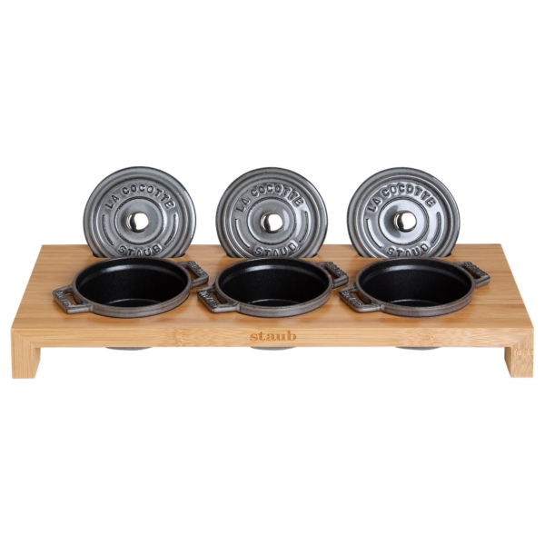 STAUB | SPECIALITIES - Planche de service pour 3 mini-cocottes - 420x160 mm - Bambou