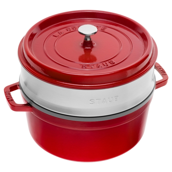 STAUB | LA COCOTTE - Cocotte avec insert vapeur - Ø 260mm - Fonte - Rouge cerise