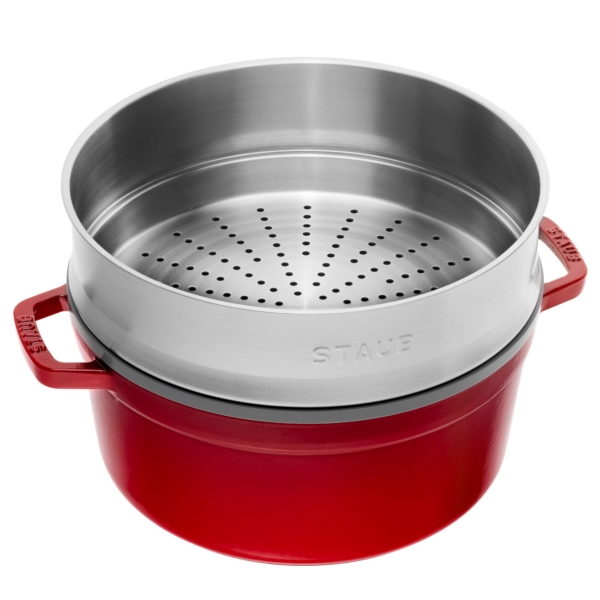 STAUB | LA COCOTTE - Cocotte avec insert vapeur - Ø 260mm - Fonte - Rouge cerise