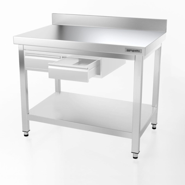 Table de travail en inox PREMIUM - 1000x600mm - avec fond de base & rebord