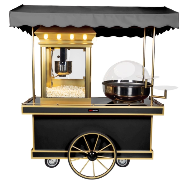 Chariot à popcorn / sucre filé - 3 kW - avec éclairage - Noir