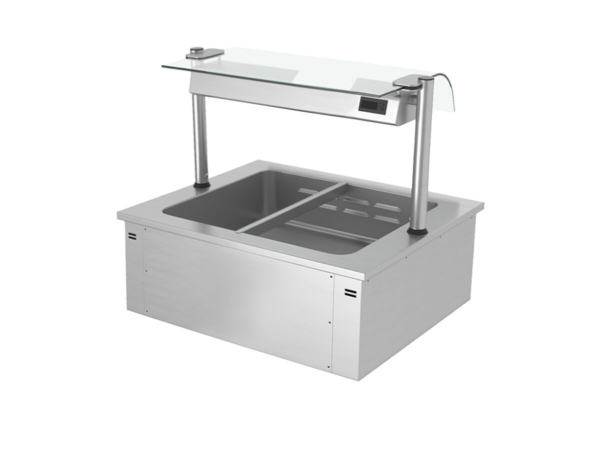 Bain-marie encastrable - 0,8m - 2x GN 1/1 - avec pare-haleine en verre