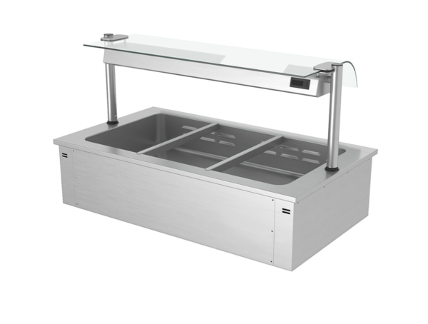 Bain-marie encastrable - 1,1m - 3x GN 1/1 - avec protection hygiénique en verre