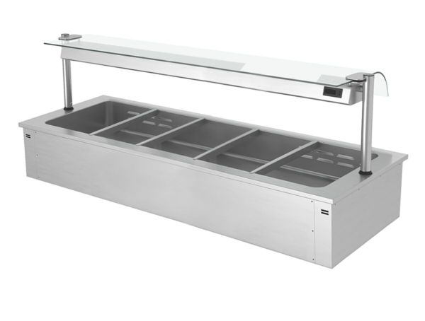 Bain-marie encastrable - 1,8m - 5x GN 1/1 - avec protection hygiénique en verre