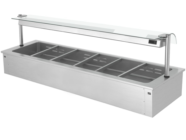 Bain-marie encastrable - 2,1m - 6x GN 1/1 - avec protection hygiénique en verre