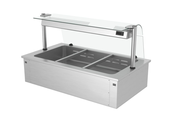 Bain-marie encastrable - 1,1m - 3x GN 1/1 - avec protection hygiénique en verre