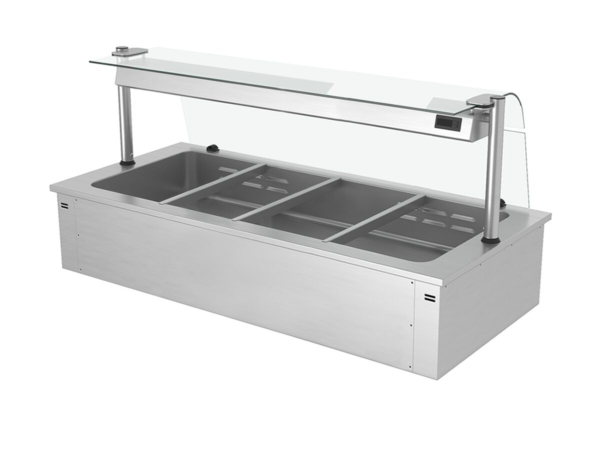 Bain-marie encastrable - 1,5m - 4x GN 1/1 - avec pare-haleine en verre