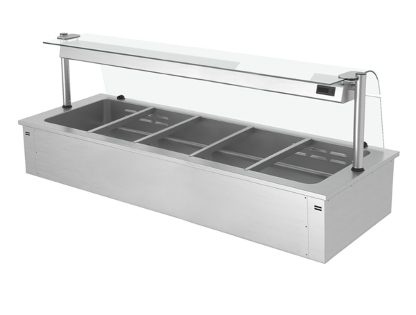 Bain-marie encastrable - 1,8m - 5x GN 1/1 - avec protection hygiénique en verre