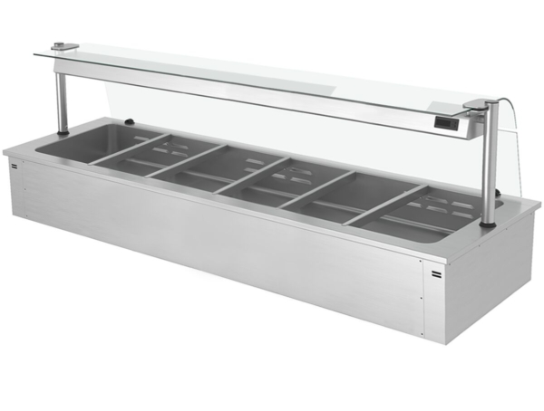 Bain-marie encastrable - 2,1m - 6x GN 1/1 - avec protection hygiénique en verre