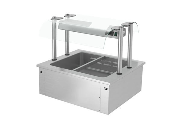 Bain-marie encastrable - 0,8m - 2x GN 1/1 - avec pare-haleine en verre