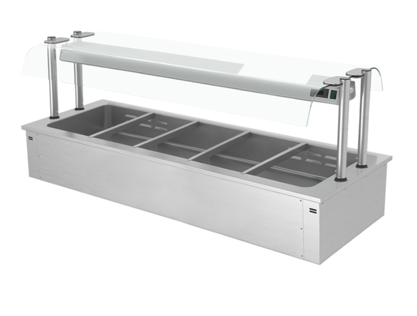 Bain-marie encastrable - 1,8m - 5x GN 1/1 - avec protection hygiénique en verre