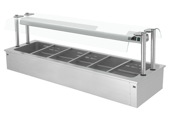 Bain-marie encastrable - 2,1m - 6x GN 1/1 - avec protection hygiénique en verre