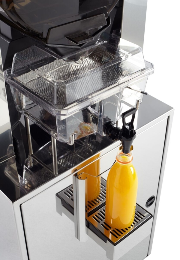 Presse-orange électrique - avec alimentation automatique en fruits, réservoir de jus & support - Argent