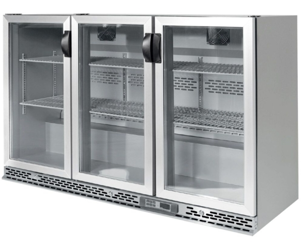 Réfrigérateur bar - 1350mm - 330 litres - avec 3 portes battantes en verre - inox