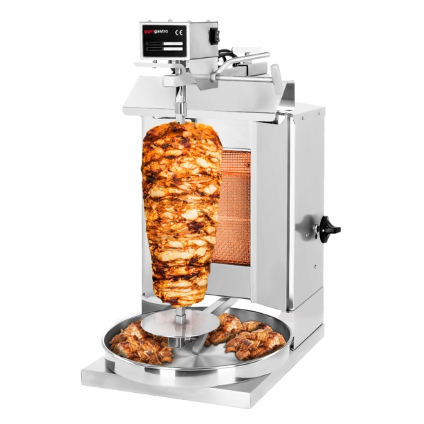 Grill gyros/döner à gaz - 1 brûleur - max. 5 kg - portes battantes incluses