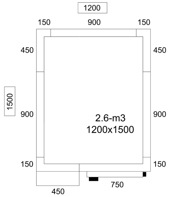 Chambre froide - 1200x1500mm - 2,6m³