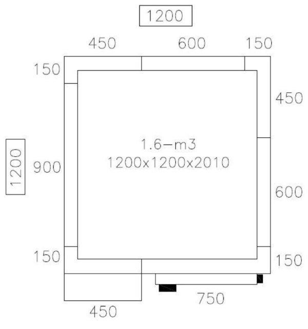 Chambre froide - 1200x1200mm - 1,6m³ - incl. Groupe de congélation & Lamelles