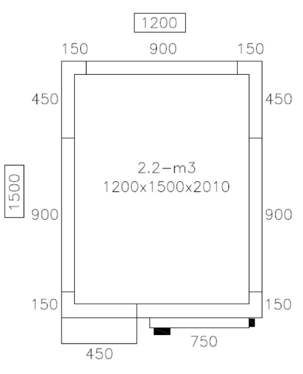 Chambre froide - 1200x1500mm - 2,2m³ - incl. Groupe de congélation & Lamelles