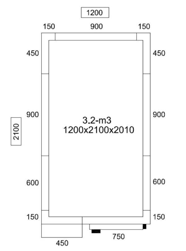 Chambre froide - 1200x2100mm - 3,2m³ - incl. Groupe de congélation & Lamelles