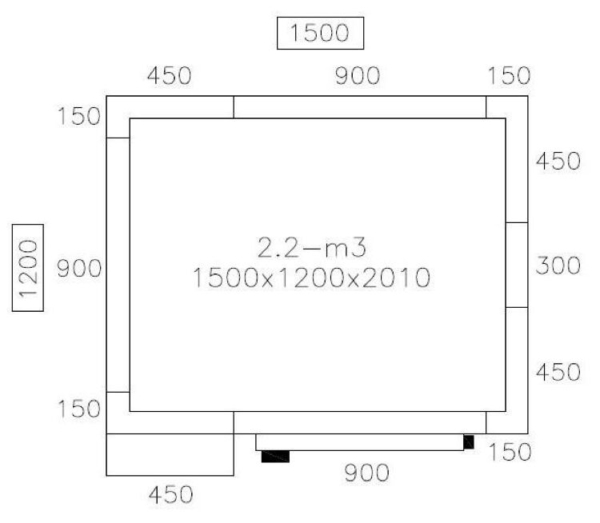 Chambre froide - 1500x1200mm - 2,2m³ - incl. Groupe de congélation & Lamelles