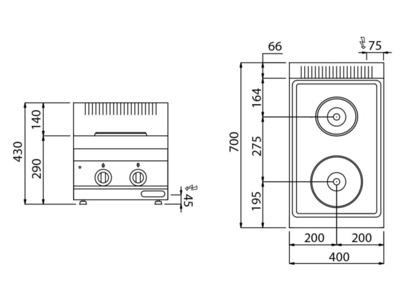 Cuisinière électrique - 4,6 kW - 2 plaques rondes