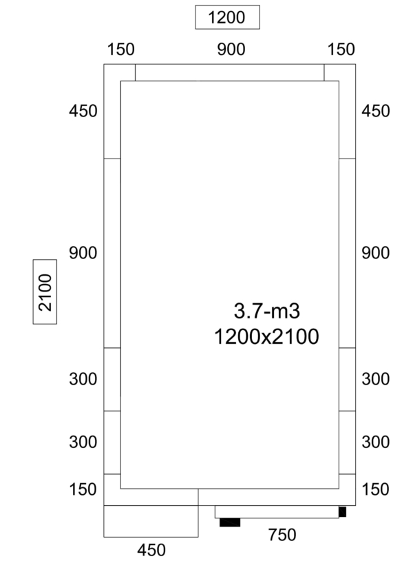 Chambre froide en acier inoxydable - 1200x2100mm - 3,7m³