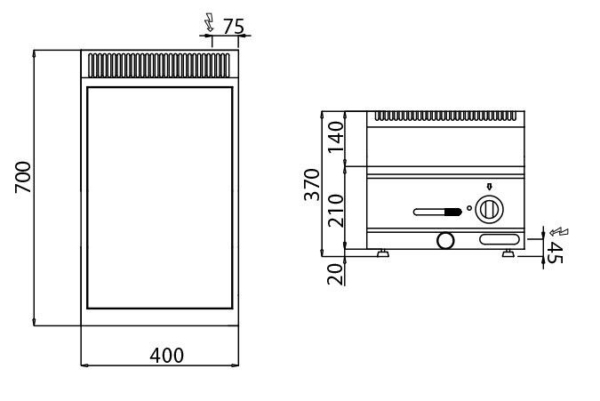 Bain-marie électrique - 1,2 kW - 1x GN 1/1 ou 2x GN 1/2