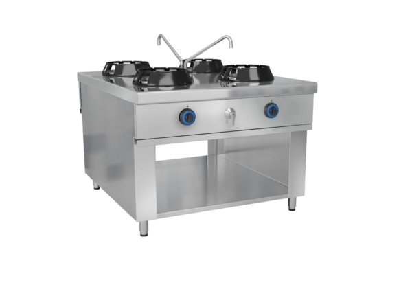 Cuisinière wok à gaz - 56 kW - 4 zones de cuisson - 2 mini-colonnes d'eau incluses