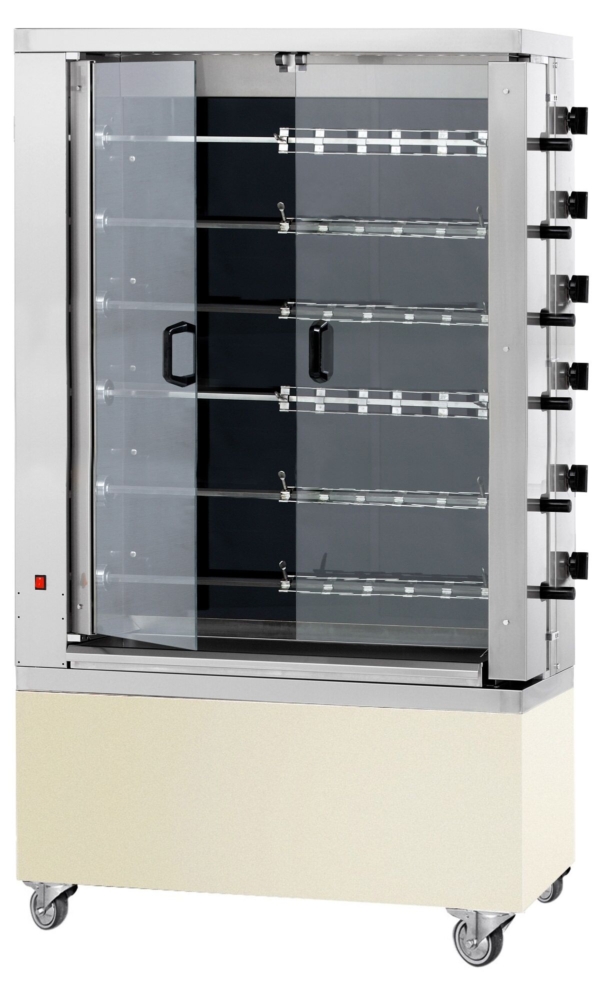 Grill électrique pour poulets - vitrocéramique - 28,8kW - avec 6 broches pour jusqu'à 36 poulets