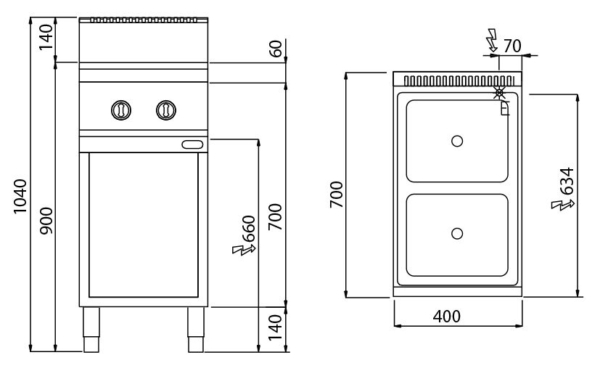 Cuisinière à induction - 7 kW - 2 plaques de cuisson