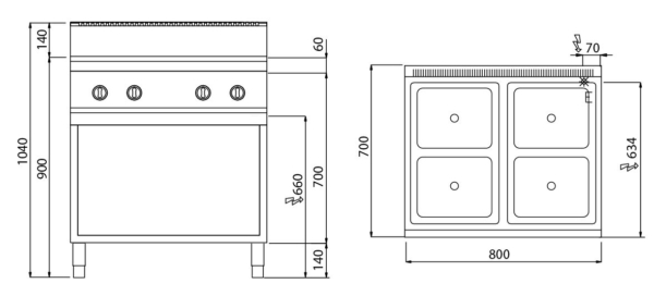 Cuisinière à induction - 14 kW - 4 plaques de cuisson