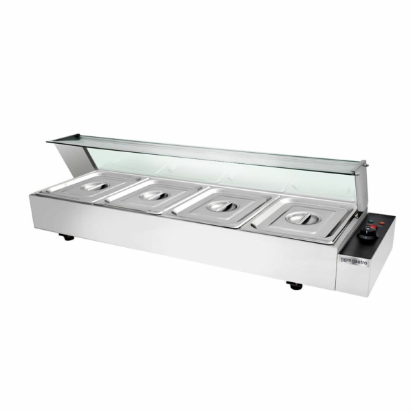 Buffet bain-marie avec couvercle et vitre de protection - électrique - avec 4 vasques GN ½