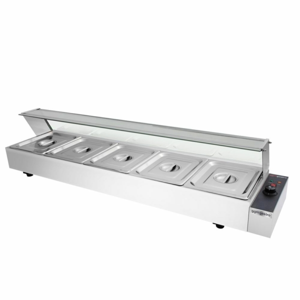 Buffet bain-marie avec couvercle et vitre de protection - Électrique - avec 5 bacs GN ½