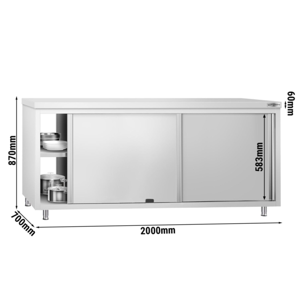 Armoire de travail inox PREMIUM avec passe-plat - 2,0 m