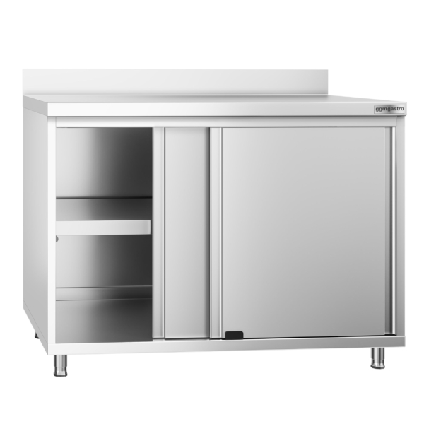 Armoire de travail en inox PREMIUM - 1000x600mm - avec porte coulissante & rebord