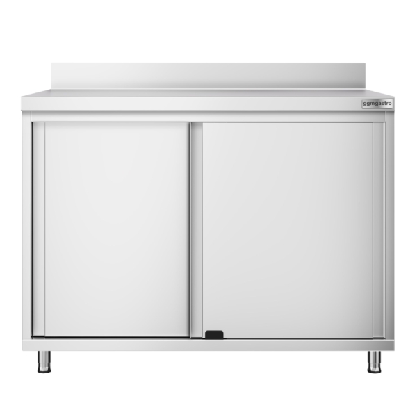 Armoire de travail en inox PREMIUM - 1000x600mm - avec porte coulissante & rebord